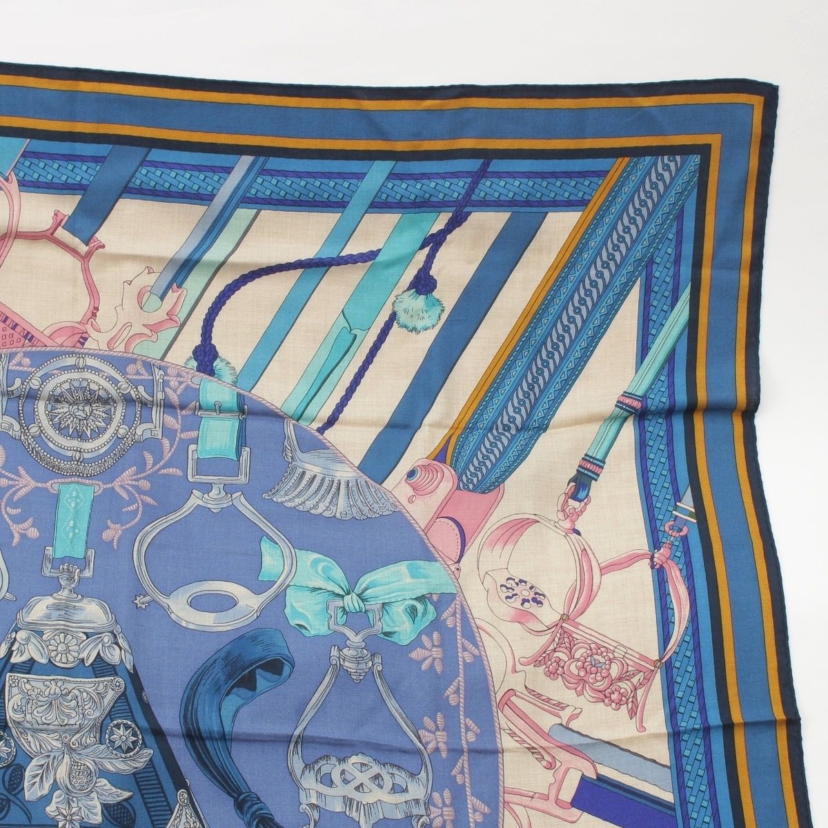 Hermes Carre Geant Cashmere Silk 140 Duo D'etriers Large Scarf Blue Multicolor — view 3