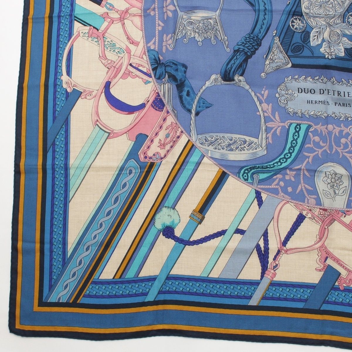 Hermes Carre Geant Cashmere Silk 140 Duo D'etriers Large Scarf Blue Multicolor — view 4