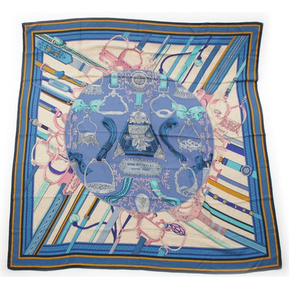 Hermes Carre Geant Cashmere Silk 140 Duo D'etriers Large Scarf Blue Multicolor