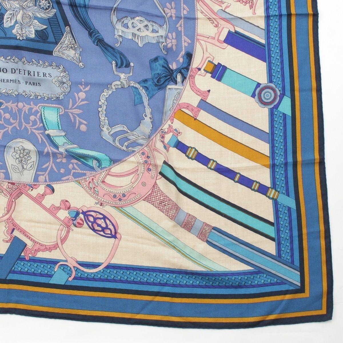 Hermes Carre Geant Cashmere Silk 140 Duo D'etriers Large Scarf Blue Multicolor — view 5