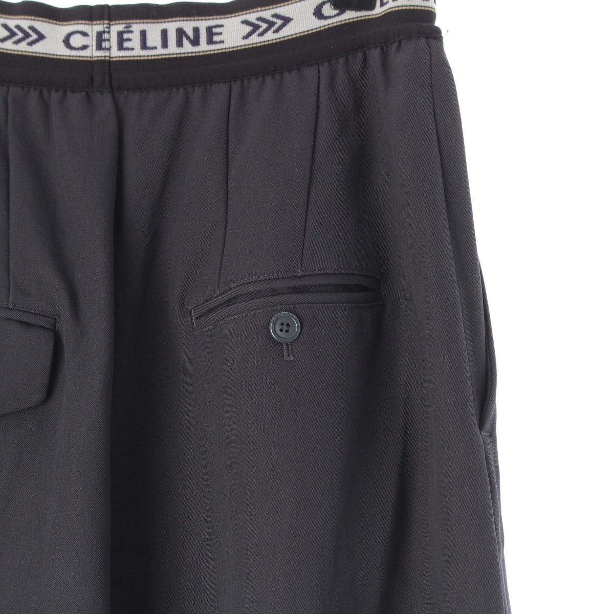 Celine Wool Phoebe Philo Era Waist Logo Wide Trousers Pants 2 Black 34 — view 5