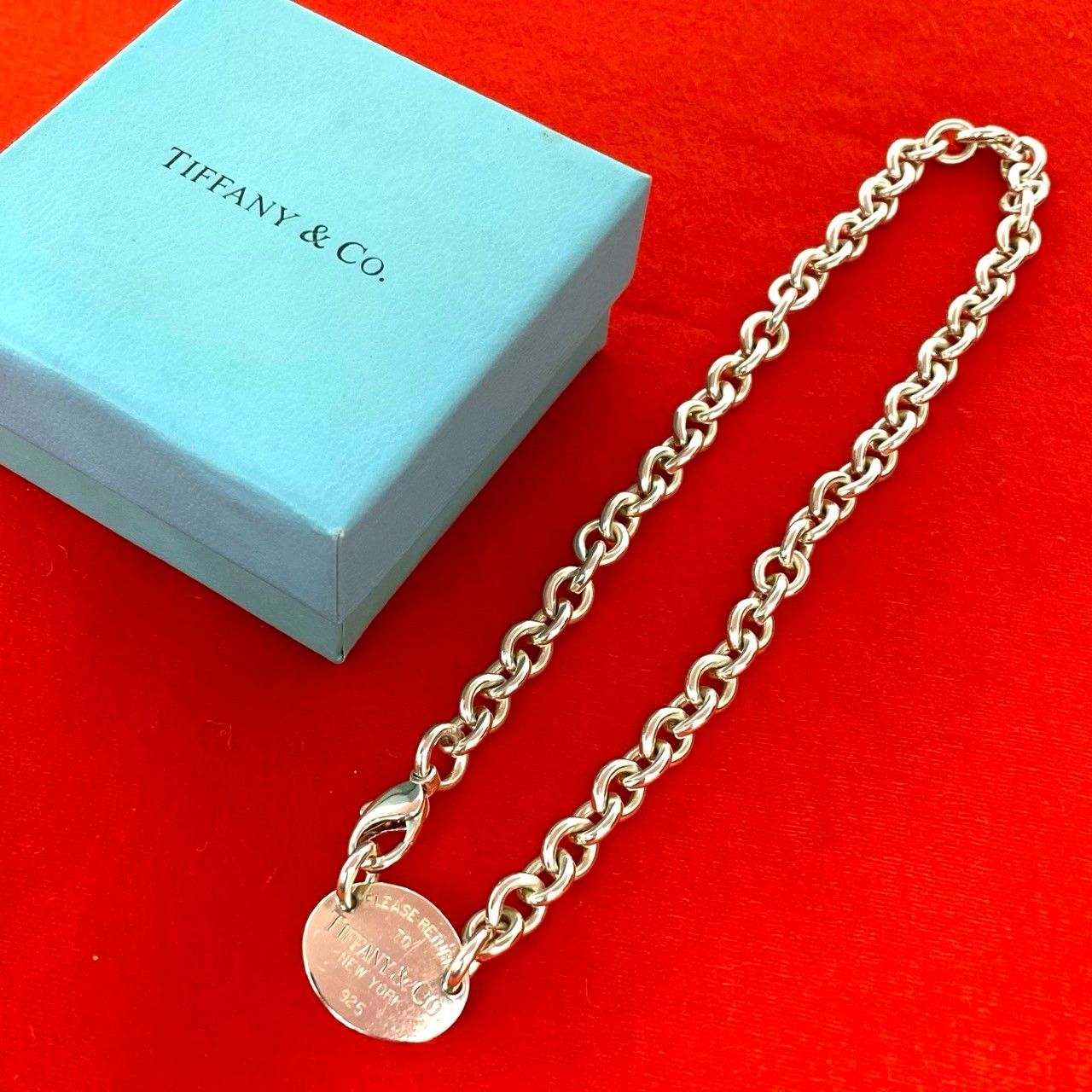 Tiffany & Co Return to Oval Necklace 925 Sterling Silver Pendant Choker