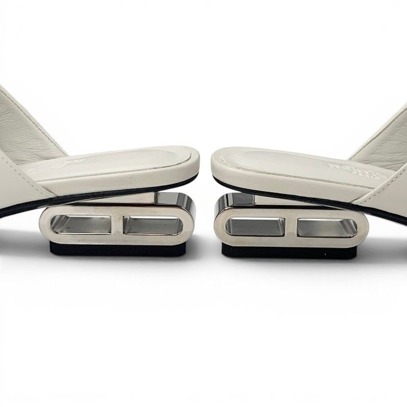 Hermes Idol Sandals Shoes Leather White Chaine D'ancre Mules — view 9