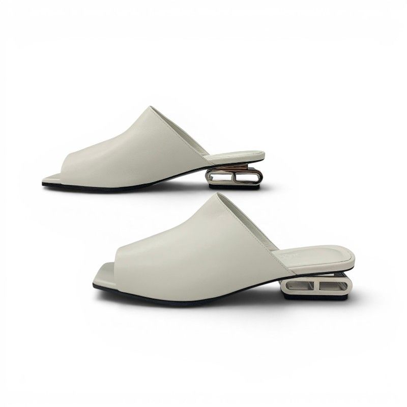 Hermes Idol Sandals Shoes Leather White Chaine D'ancre Mules — view 3