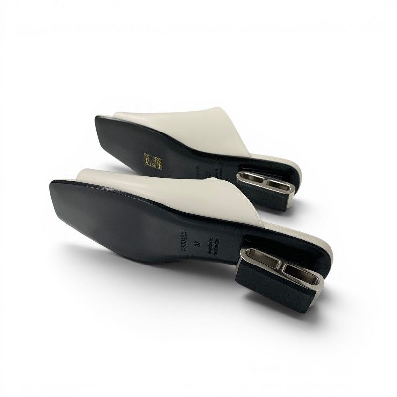 Hermes Idol Sandals Shoes Leather White Chaine D'ancre Mules — view 6