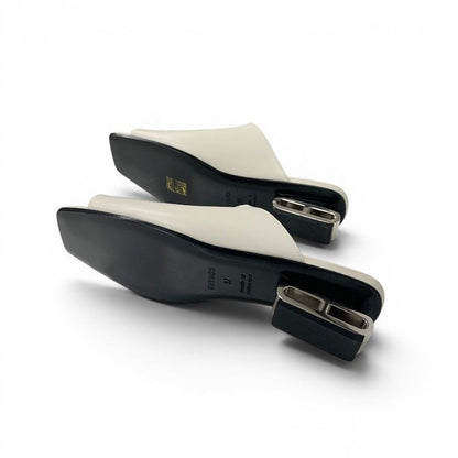Hermes Idol Sandals Shoes Leather White Chaine D'ancre Mules — view 6