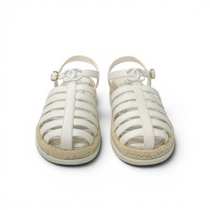 Chanel Sandals Shoes Leather White CC Logo Gladiator Espadrilles — view 2