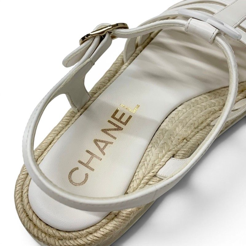 Chanel Sandals Shoes Leather White CC Logo Gladiator Espadrilles — view 7