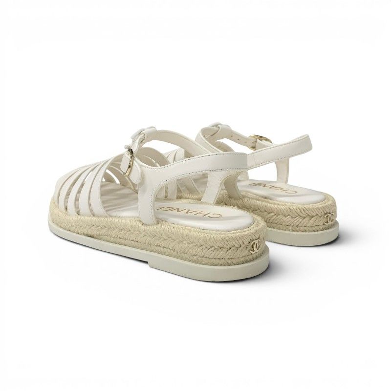 Chanel Sandals Shoes Leather White CC Logo Gladiator Espadrilles — view 4