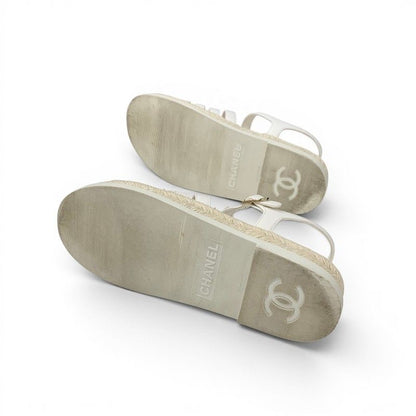 Chanel Sandals Shoes Leather White CC Logo Gladiator Espadrilles — view 6