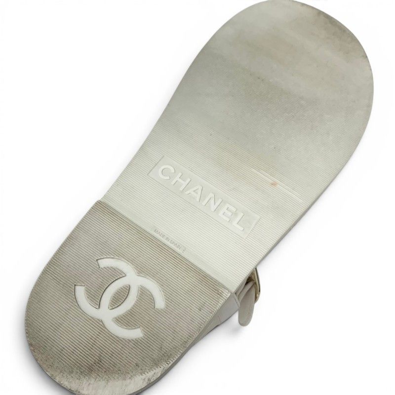 Chanel Sandals Shoes Leather White CC Logo Gladiator Espadrilles — view 8