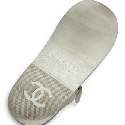Chanel Sandals Shoes Leather White CC Logo Gladiator Espadrilles — view 8