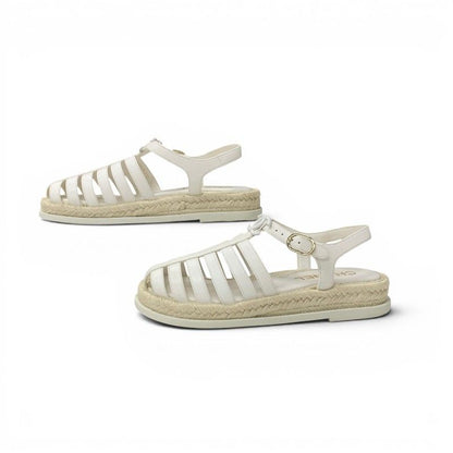 Chanel Sandals Shoes Leather White CC Logo Gladiator Espadrilles — view 3
