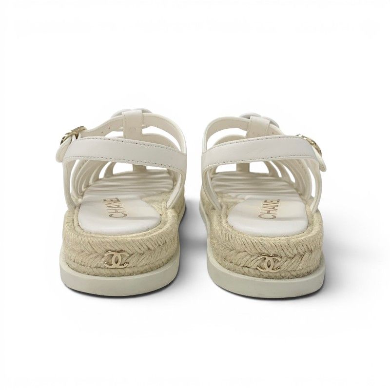 Chanel Sandals Shoes Leather White CC Logo Gladiator Espadrilles — view 5