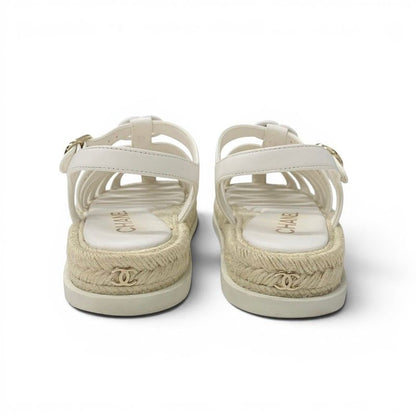 Chanel Sandals Shoes Leather White CC Logo Gladiator Espadrilles — view 5