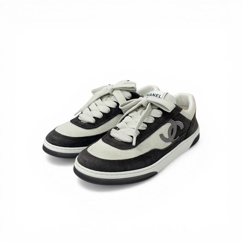 Chanel Sneakers Shoes Suede Gray CC Logo