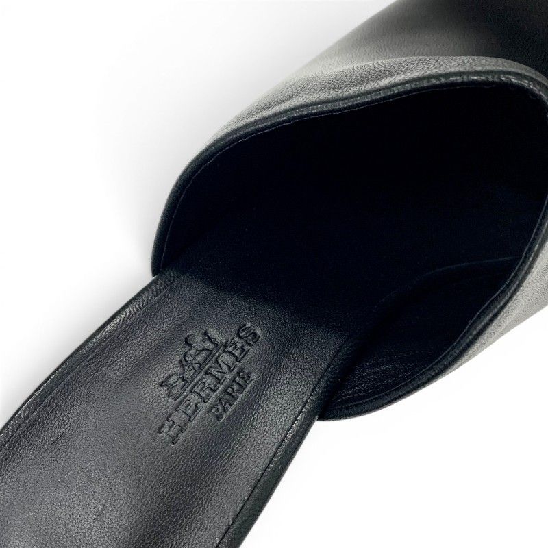 Hermes Sandals Shoes Leather Metal Heels Black Silver Chaine D'ancre Mules — view 7