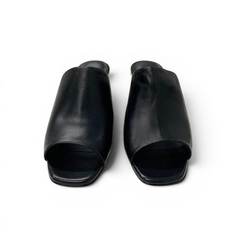 Hermes Sandals Shoes Leather Metal Heels Black Silver Chaine D'ancre Mules — view 2