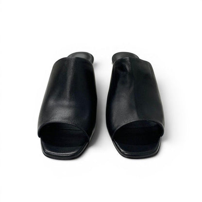 Hermes Sandals Shoes Leather Metal Heels Black Silver Chaine D'ancre Mules — view 2