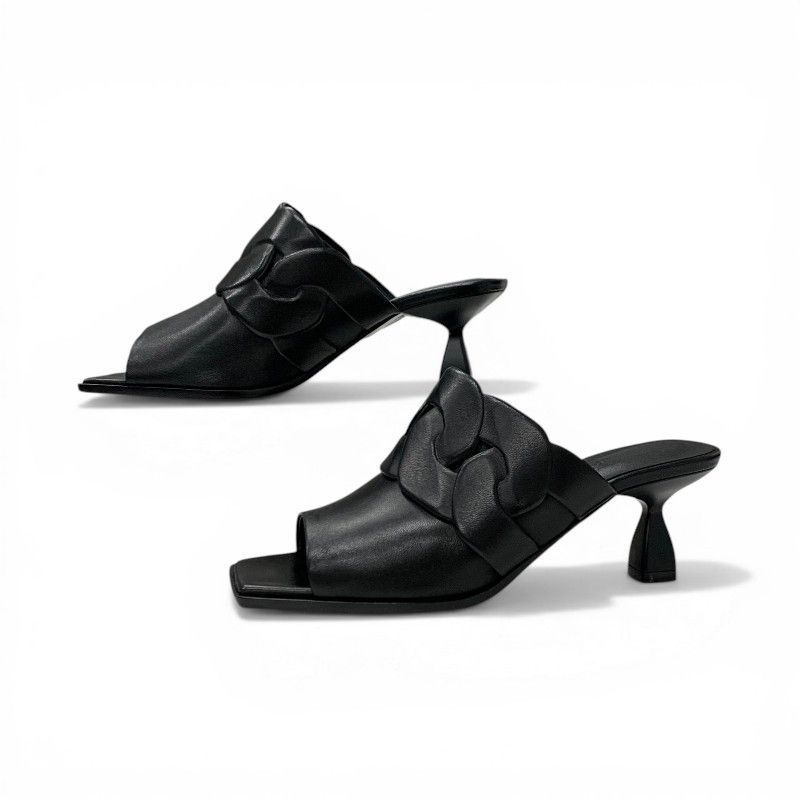Hermes Hannah 95 Sandals Shoes Leather Black Mules — view 3