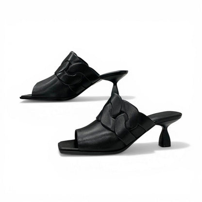 Hermes Hannah 95 Sandals Shoes Leather Black Mules — view 3