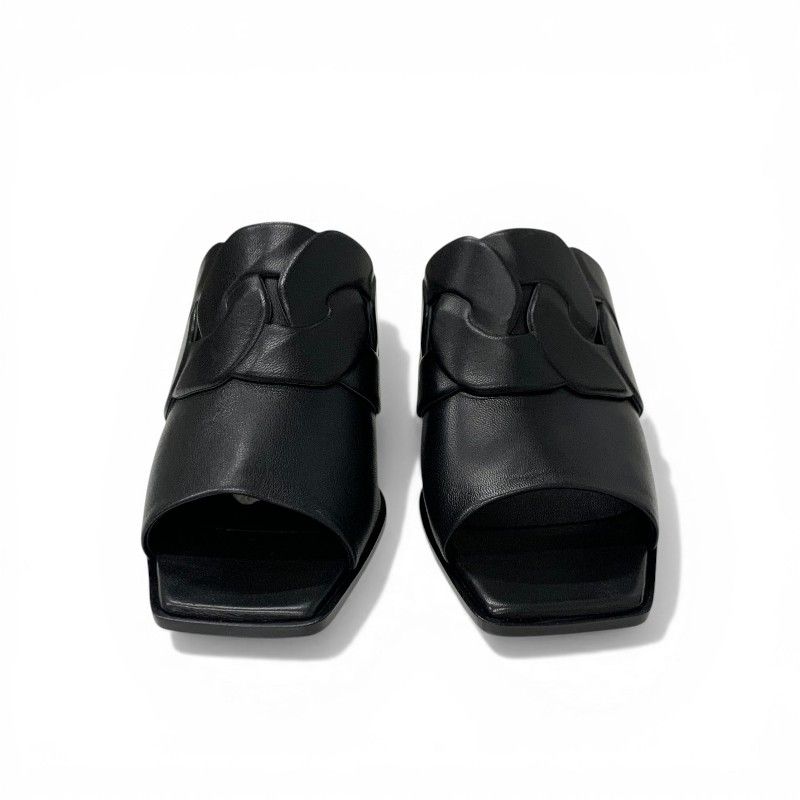 Hermes Hannah 95 Sandals Shoes Leather Black Mules — view 2