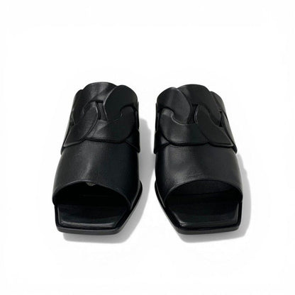 Hermes Hannah 95 Sandals Shoes Leather Black Mules — view 2