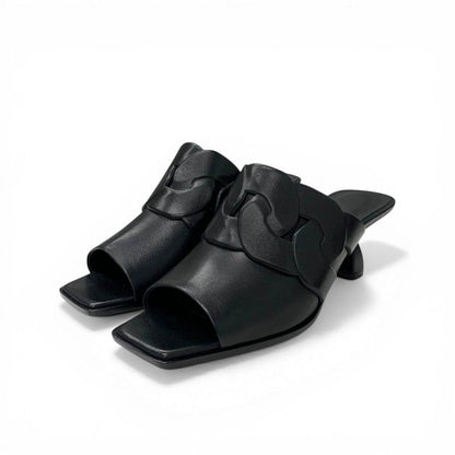 Hermes Hannah 95 Sandals Shoes Leather Black Mules