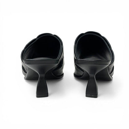 Hermes Hannah 95 Sandals Shoes Leather Black Mules — view 5