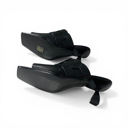 Hermes Hannah 95 Sandals Shoes Leather Black Mules — view 6