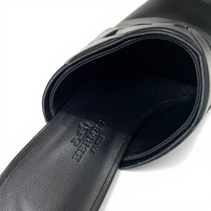 Hermes Hannah 95 Sandals Shoes Leather Black Mules — view 7