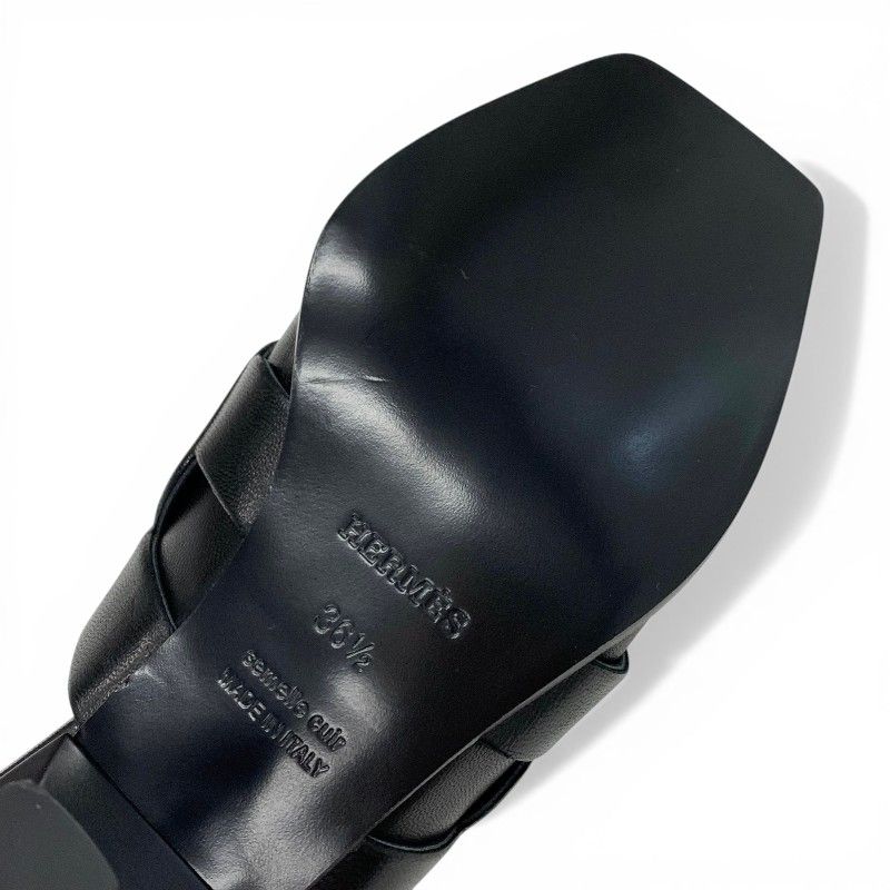 Hermes Hannah 95 Sandals Shoes Leather Black Mules — view 8