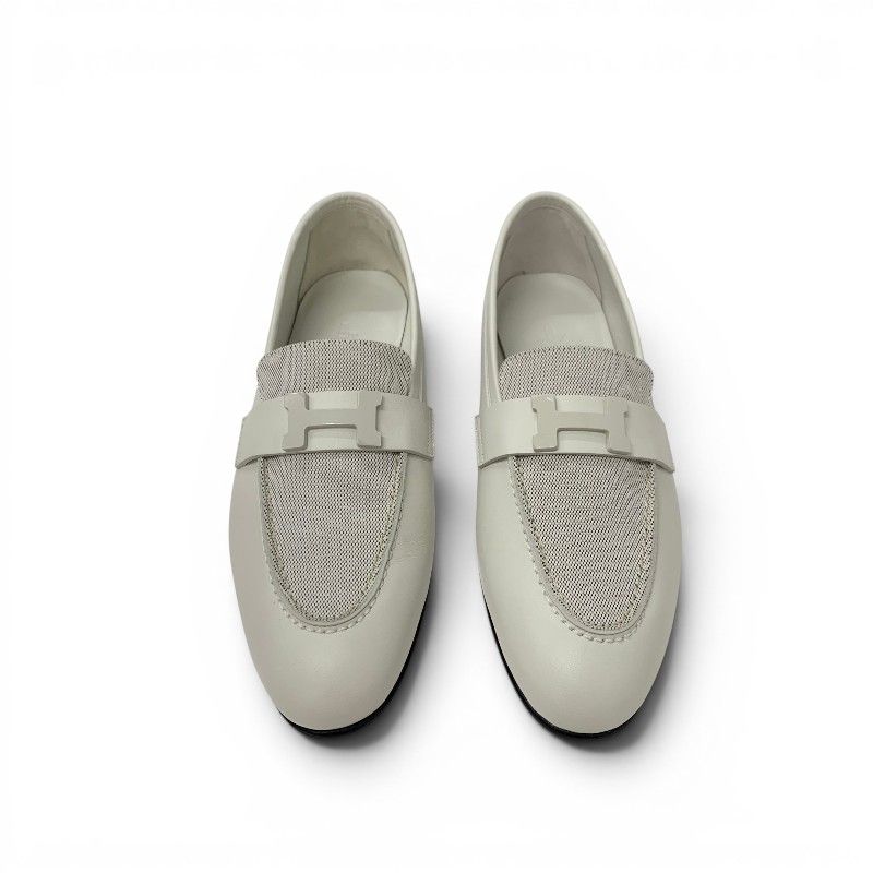 Hermes Paris Loafers Leather Canvas Ivory Moccasins — view 2