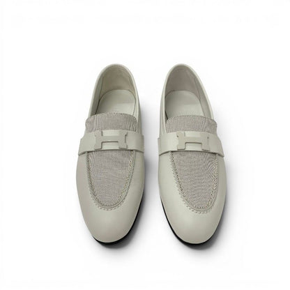 Hermes Paris Loafers Leather Canvas Ivory Moccasins — view 2
