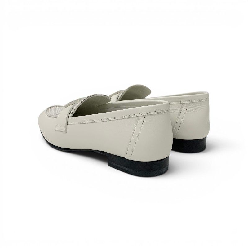 Hermes Paris Loafers Leather Canvas Ivory Moccasins — view 4