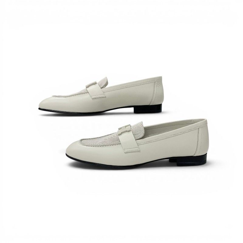 Hermes Paris Loafers Leather Canvas Ivory Moccasins — view 3