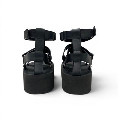 Hermes Sandals Shoes Leather Black Silver Diamant Buckle Velcro Ankle Strap — view 5