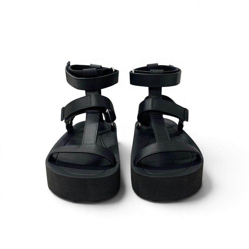Hermes Sandals Shoes Leather Black Silver Diamant Buckle Velcro Ankle Strap — view 2