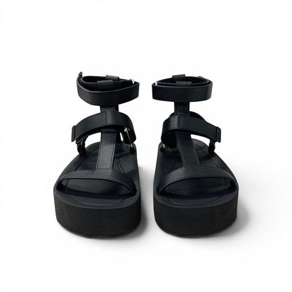 Hermes Sandals Shoes Leather Black Silver Diamant Buckle Velcro Ankle Strap — view 2