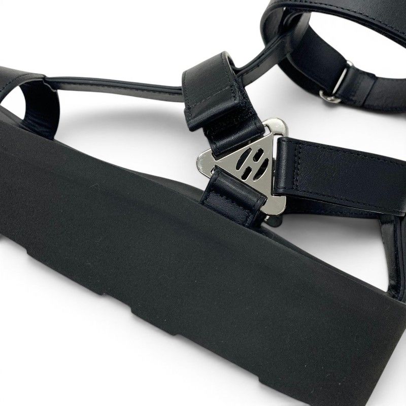 Hermes Sandals Shoes Leather Black Silver Diamant Buckle Velcro Ankle Strap — view 9