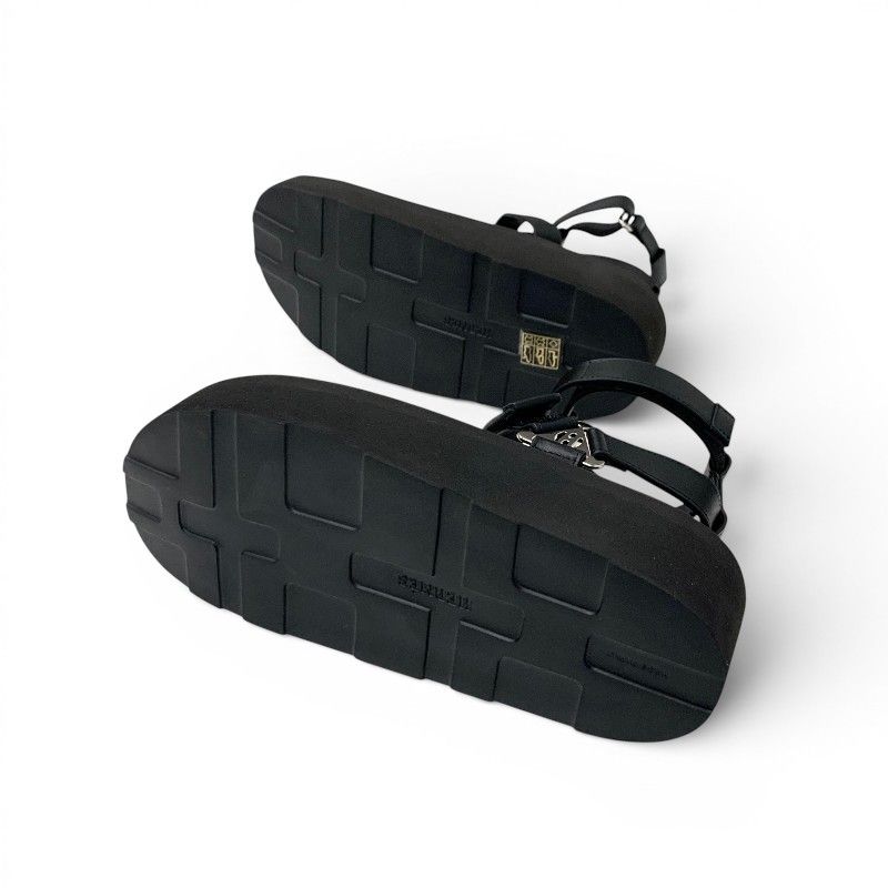 Hermes Sandals Shoes Leather Black Silver Diamant Buckle Velcro Ankle Strap — view 6