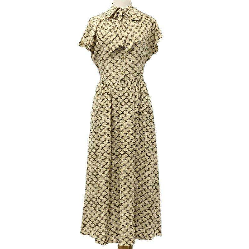 Celine Dress Silk Beige Brown Bowtie Triomphe Eddie Era