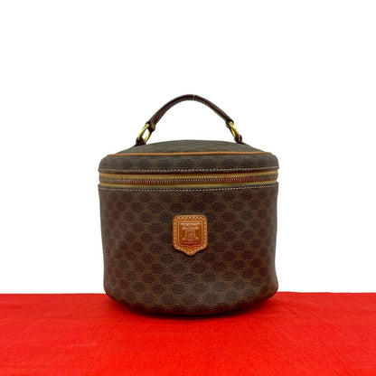 Celine Vintage Macadam Blason Triomphe Pattern Leather Handbag Vanity Bag Brown