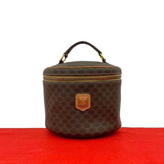 Celine Vintage Macadam Blason Triomphe Pattern Leather Handbag Vanity Bag Brown