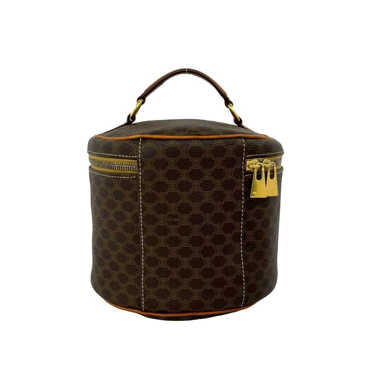 Celine Vintage Macadam Blason Triomphe Pattern Leather Handbag Vanity Bag Brown — view 3