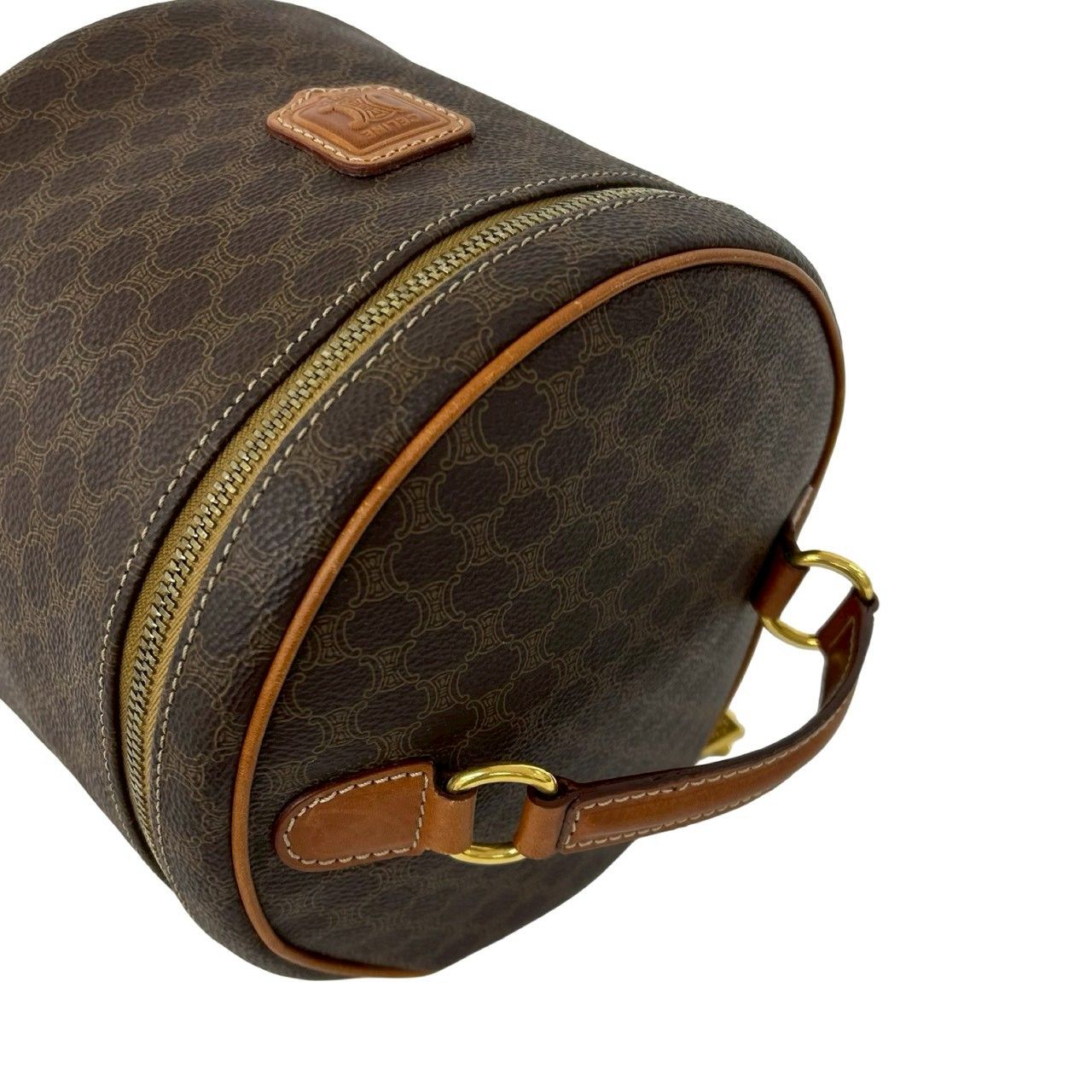 Celine Vintage Macadam Blason Triomphe Pattern Leather Handbag Vanity Bag Brown — view 4