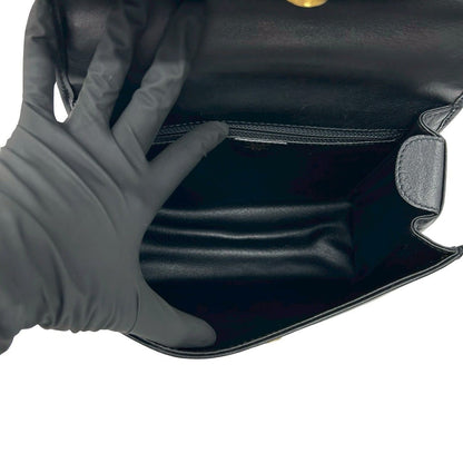 Celine Vintage Logo Ring Leather 2-Way Shoulder Bag Black — view 9