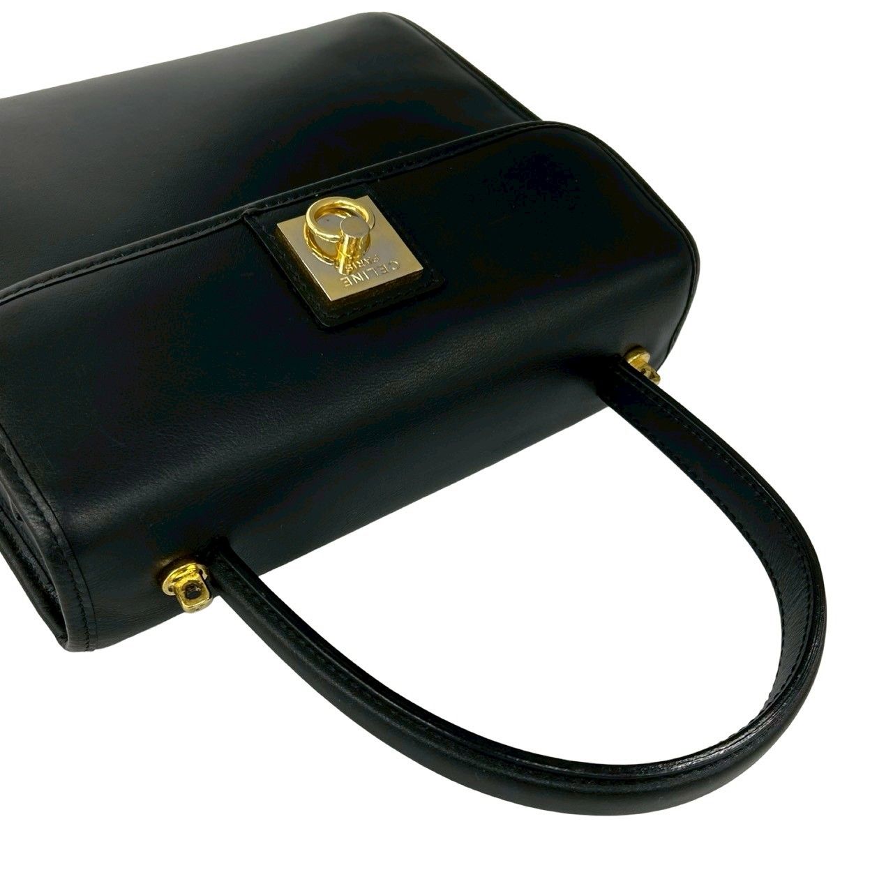 Celine Vintage Logo Ring Leather 2-Way Shoulder Bag Black — view 4