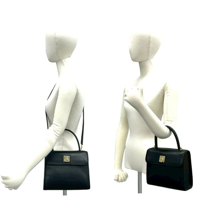Celine Vintage Logo Ring Leather 2-Way Shoulder Bag Black — view 2
