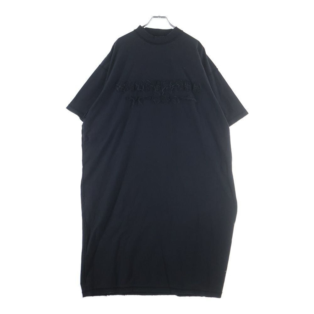 Balenciaga Distressed Patch Logo Oversized Short Sleeve T-Shirt Dress Black